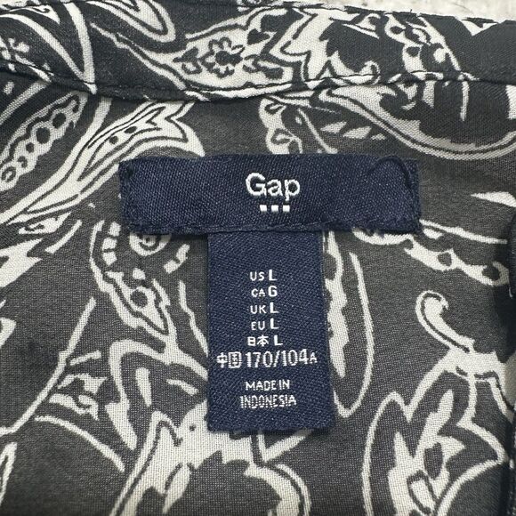 GAP Women's Large Lightweight Sheer Button Up Sheer Blouse Black + White Paisley - Picture 3 of 12